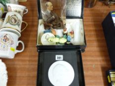 Vintage unframed crystoleum, Royal Copenhagen porcelain medallion, vintage Christmas decorations