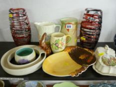 Pair of vintage trail glass vases, Radford bowl and other Deco ware etc