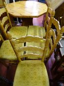 Pine hexagonal shaped dining table and five chairs