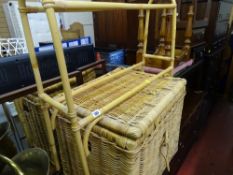 Wicker storage basket and a bamboo towel airer