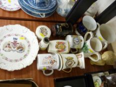 Collection of commemorative ware, large Goss china tyg etc
