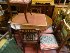 Reproduction dining suite of serpentine front sideboard, dining table and harlequin set of chairs