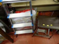 Metal stepladder and a parcel of canvas metal framed garden chairs etc