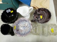 Five items of slag/depression glass and three glass salts