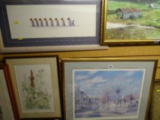 Framed print - marching penguins titled 'Etcetera', still life drawing and a limited edition print -