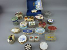 Collection of various composition pill boxes including cloisonne and enamel type