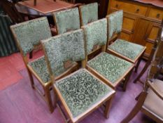 Set of six wood and upholstered dining chairs