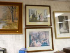 Framed woodland scene after ROBERT WOOD, pair of framed prints after VERNON WARD and a framed