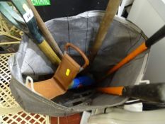 Hessian sack and contents of long handled garden tools