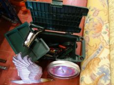 Small garden trolley and contents etc