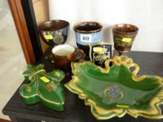 Victorian copper lustre gilt decorated porcelain with heraldic crests etc