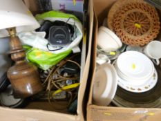 Two boxes of mixed household goods, Pyrex ware and crockery etc