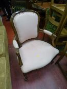Wood and upholstered French style elbow chair