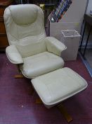 Cream coloured reclining chair and footstool