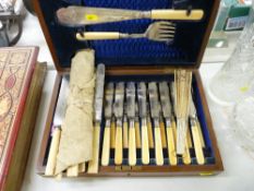 Mahogany cutlery canteen and contents