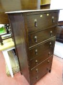 Polished wooden six drawer narrow chest