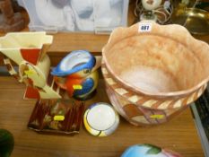 Burleigh ware planter by Charlotte Rhead, a small Grays pottery bowl by Susie Cooper, a