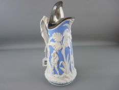 Excellent T J & J Mayers, Dale Hall Pottery relief moulded jug with pewter lid