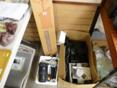 Group of photographic presentation equipment including viewers, a folding screen, lighting,