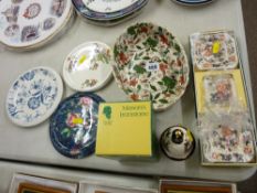 Two boxed Masons Ironstone items, Victorian floral decorated dish and three teapot stands