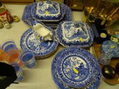 Parcel of Willow dinnerware including lidded food servers, graduated platters etc