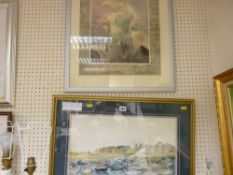 Framed watercolour - Rhyl Harbour and a framed print - still life