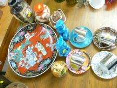 Pottery wall charger and other Oriental ceramics and four Damien Hirst designed coffee cans and