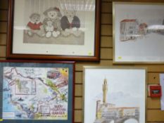 Two framed Venetian Paul Hogarth Art Exhibition prints