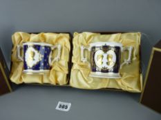 Two boxed Royal Crown Derby loving cups commemorating the 80th Birthday of the Queen Mother and