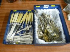 Selection of EP cutlery, some with silver ferrules