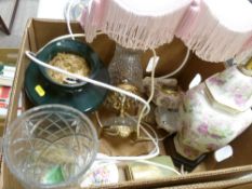 Box of table lamps and vases etc
