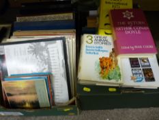 Box of books and a quantity of box set and other LP records, mainly classical
