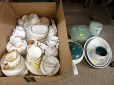Small selection of Denby 'Green Wheat' and a mixed box of china teaware
