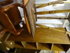 Small oak open bookcase, vintage two tier oak table and a modern mahogany effect magazine table