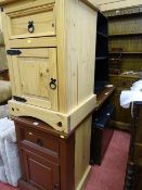 Pair of pine single drawer over single door cupboards, one painted