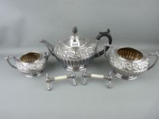 EPBM three piece teaset with oak leaf and acorn decoration along with a pair of EP and mother of