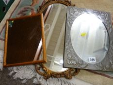 Vintage pewter framed mirror and two others