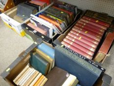 Four boxes of mixed vintage books including well bound 'New Book of Knowledge', series of Beatrix
