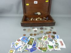 Eastern carved wooden box and contents including a nine carat gold Star of David pendant on chain