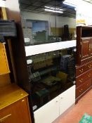 Contemporary bookcase with four smoked glass upper glazed doors over two base cupboards