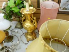 Elaborate table lamps and centrepiece basket etc