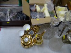 White metal lidded claret jug, ship's decanter, heavy glass vase and a quantity of quality