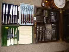 Canteen of mixed cutlery and three boxed sets of minor cutlery