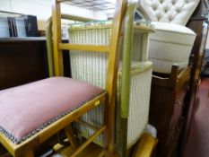 Parcel of small furniture comprising pink upholstered bedroom chair, loom style bedside cabinet,