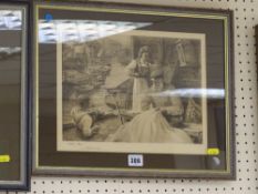 ARTHUR NETHERWOOD artist's proof print - fisherman repairing his nets, signed in pencil