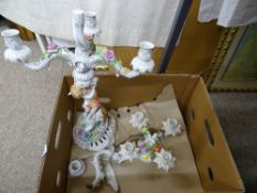 Large Continental candelabrum and a shallow four branch candelabrum (repairs required)