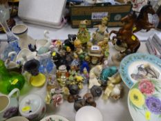Mixed parcel of ornamental cabinet ware including a Delft pot, rearing horse ornaments, glassware