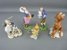 Parcel of three good Continental china figural ornaments, a china small bird ornament and a