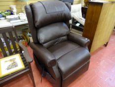 Brown faux leather rise and recline electric armchair E/T
