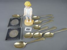 Doughty Worcester figurine 'Joan' and a small parcel of EPNS coffee spoons and two cased crowns